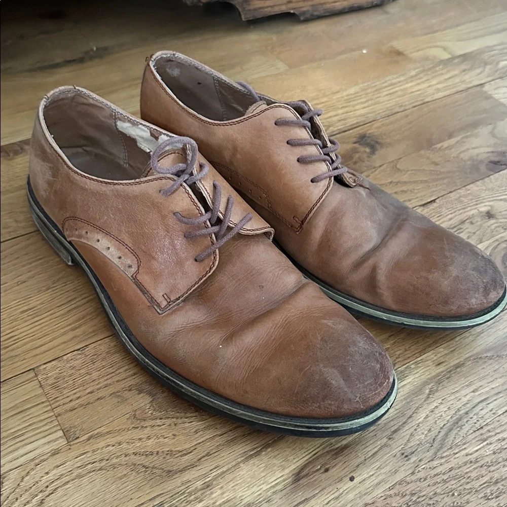 Steve Madden Mens Nellow Leather Cognac Brown Toe Dress Shoes Sz 11